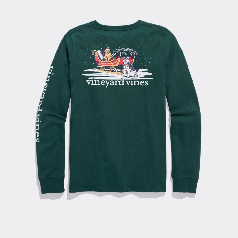 Vineyard Vines Women's Sleigh Dogs Long-Sleeve Pocket Tee - Charleston Green